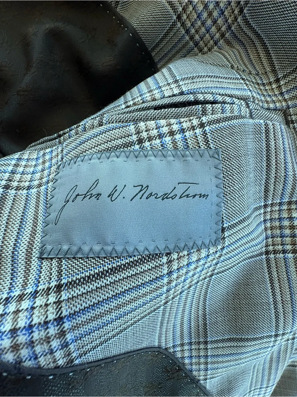 Nordstrom Marlane Fairway Brown Blue Glen Plaid Wool Blazer 46L